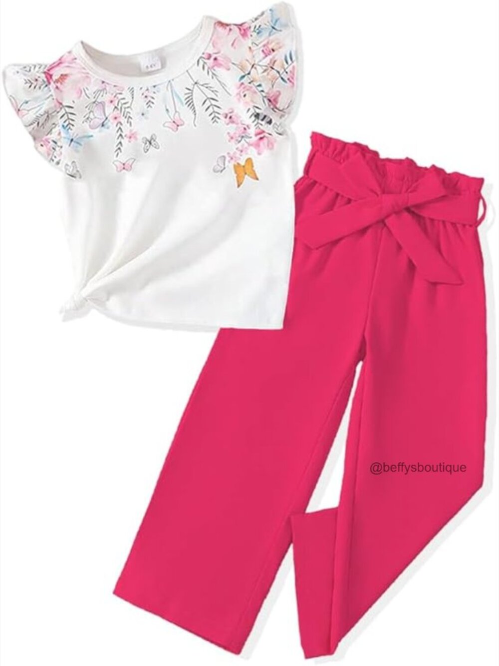 Toddler Girl 3-Piece Floral Top & Pant Set Ruffle Sleeve